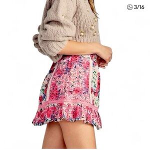 LoveShackFancy Vibrant Floral Mini Skirt